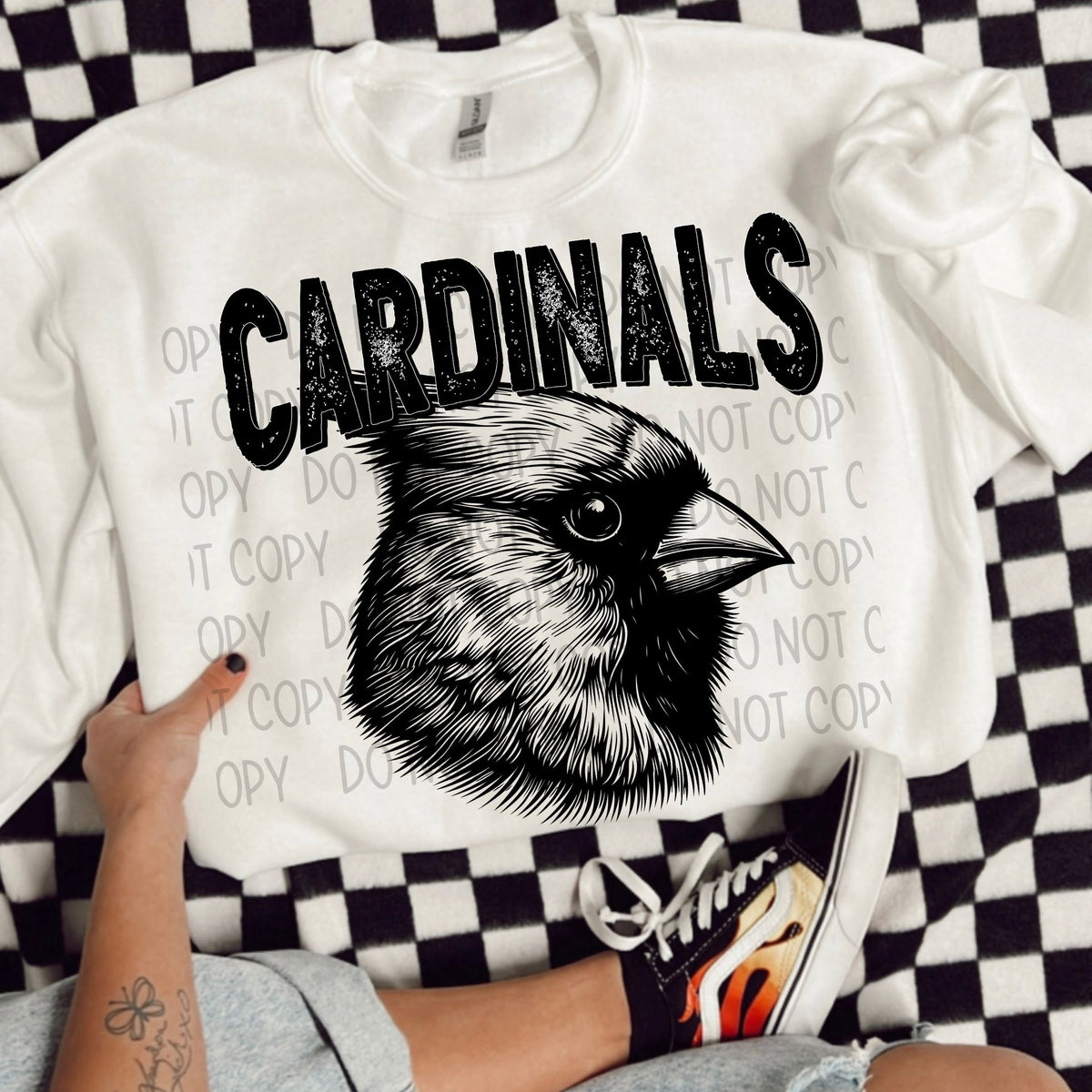 Cardinals black/white outline DTF transfer