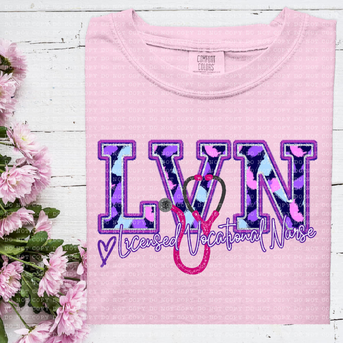 LVN licensed vacational nurse purple brushstrokes (ECHT) 93967 DTF transfer