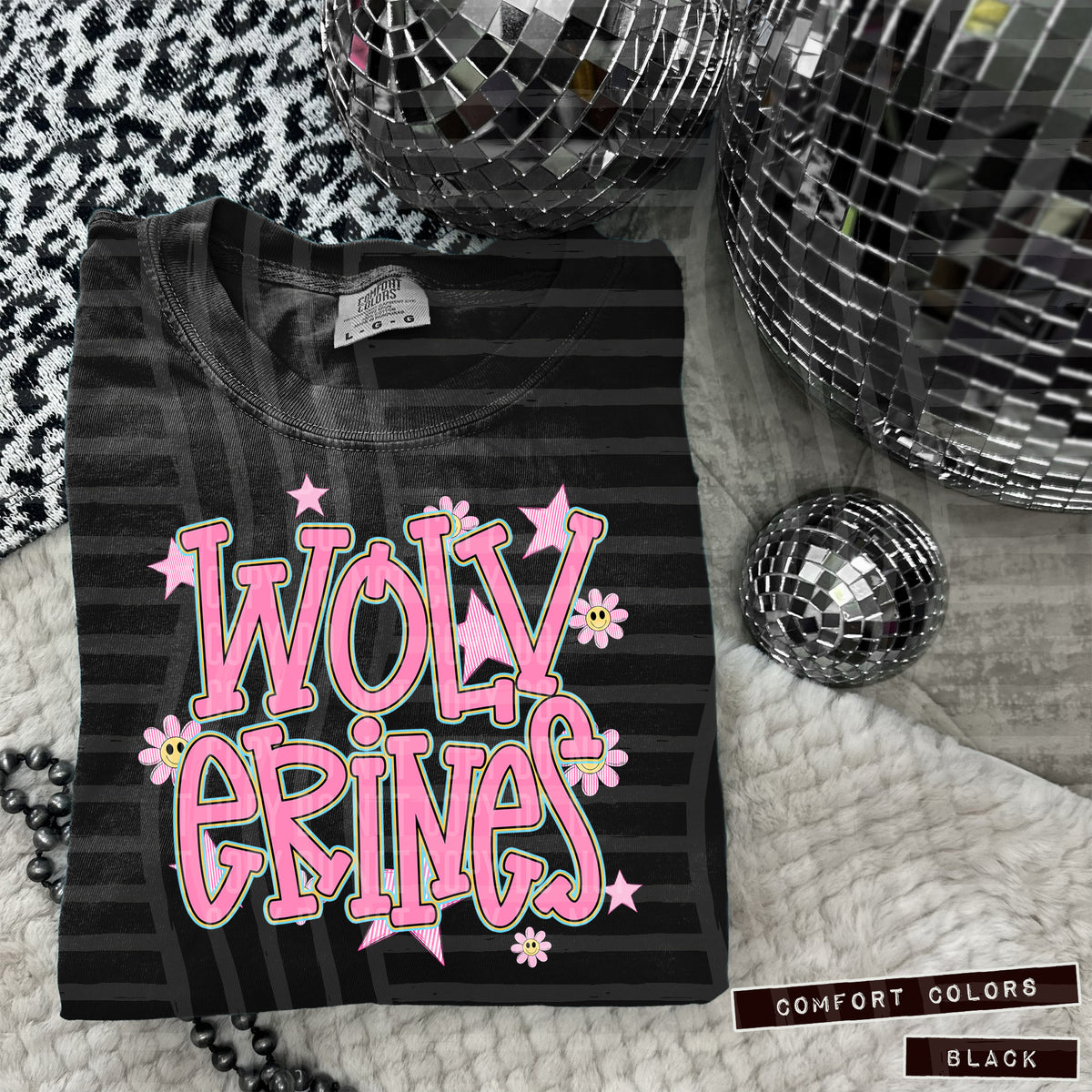 Wolverines Pink Flowers And Stars 108066 DTF transfer