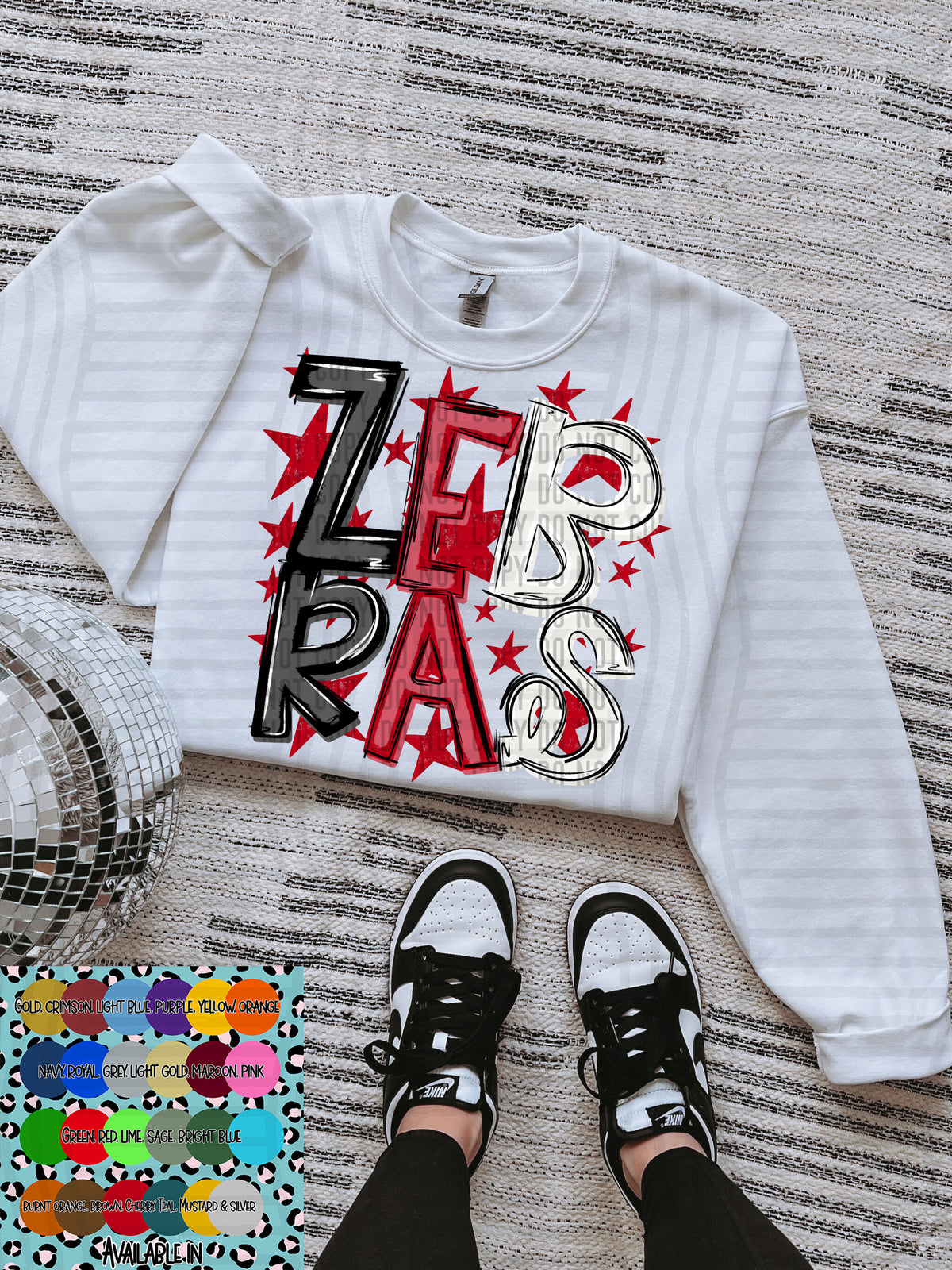 zebras black white and red with red stars (Caplinger) DTF Transfer