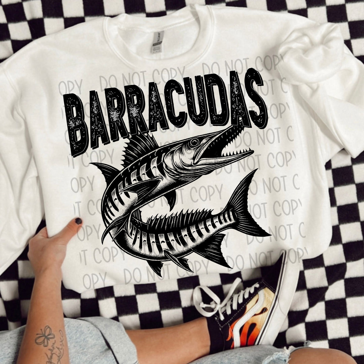 Barracudas black/white outline DTF transfer