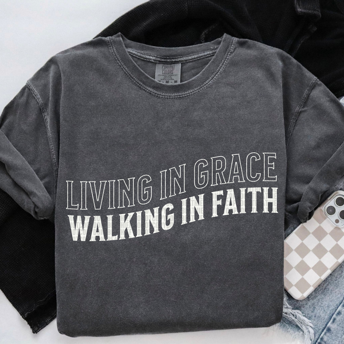Living in grace walking in faith WHITE 95405 DTF transfer