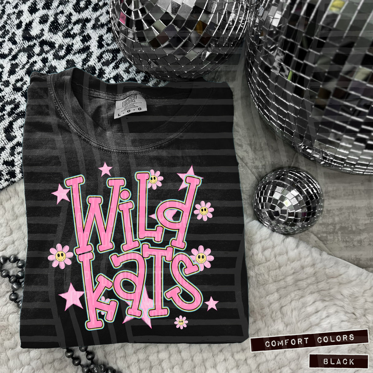 Wild Katz Pink Flowers And Stars 108069 DTF transfer