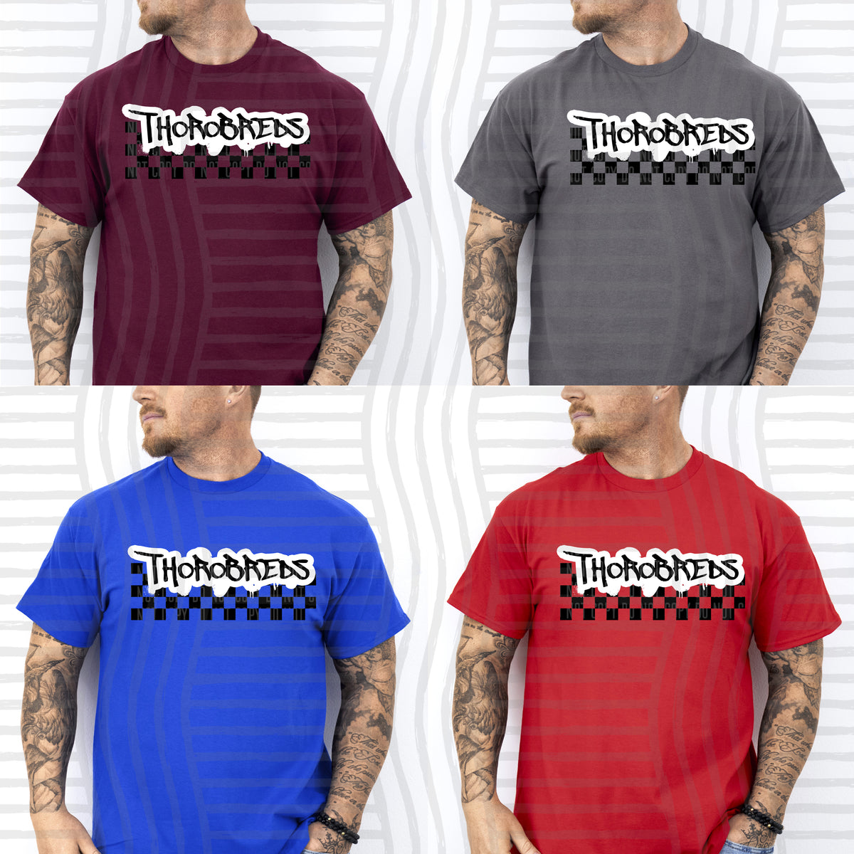 thorobreds black messy font with checkers (Caplinger) DTF Transfer