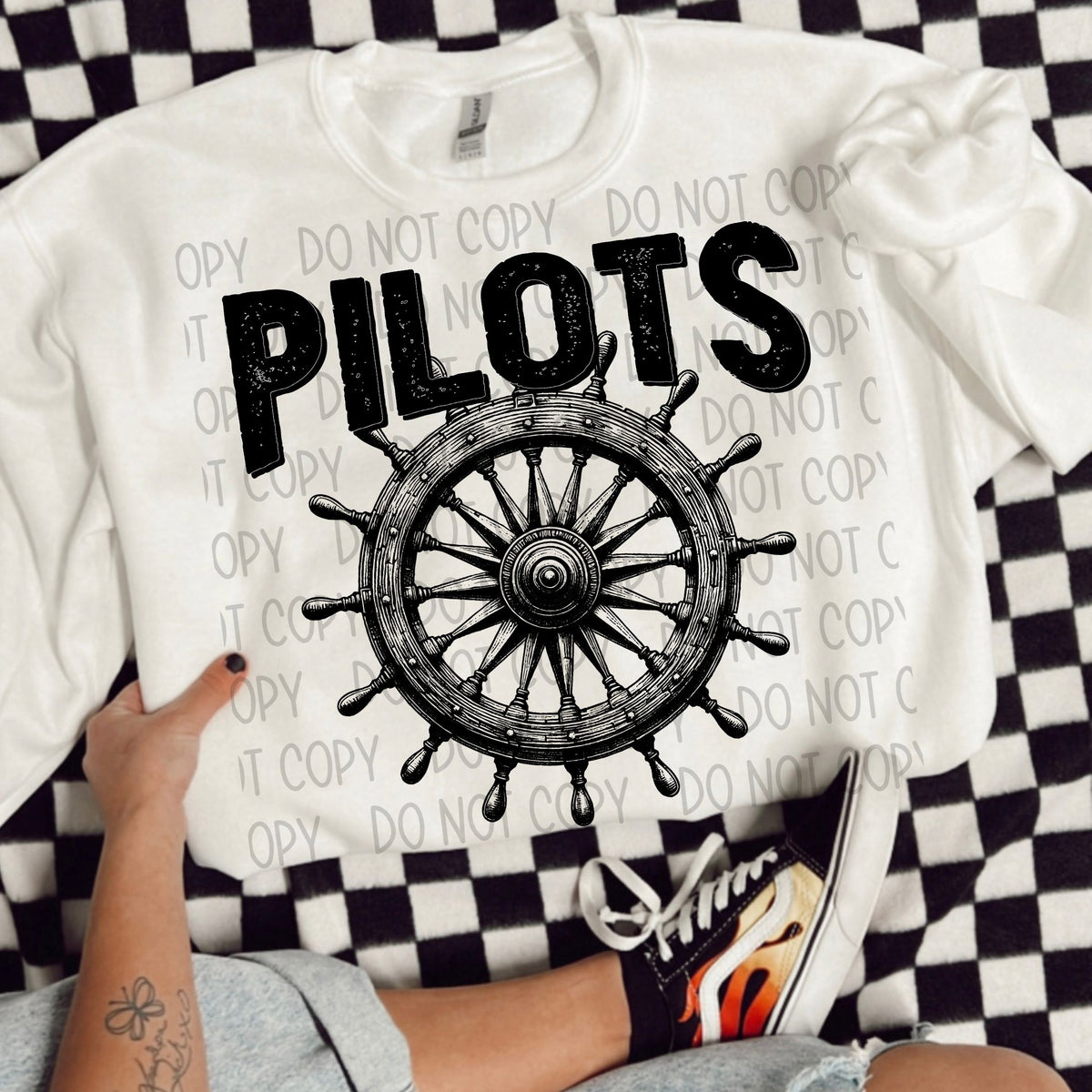 Pilots black/white outline DTF transfer