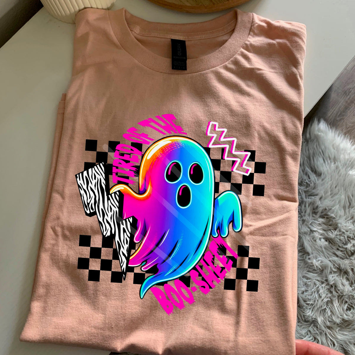 Tired of the Boo Sheet neon ghost 110718 DTF transfer