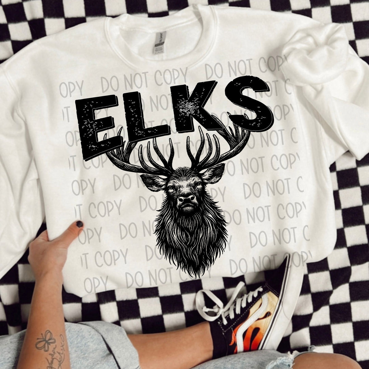 Elks black/white outline DTF transfer