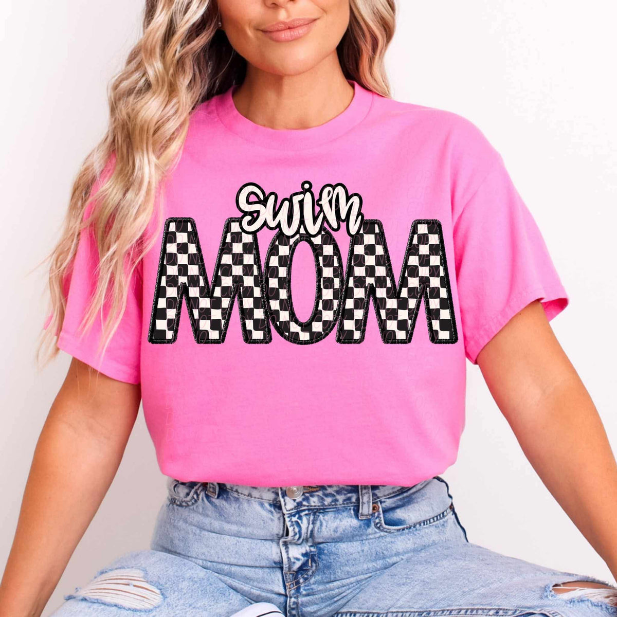 Swim mom checkered city DTF transfer