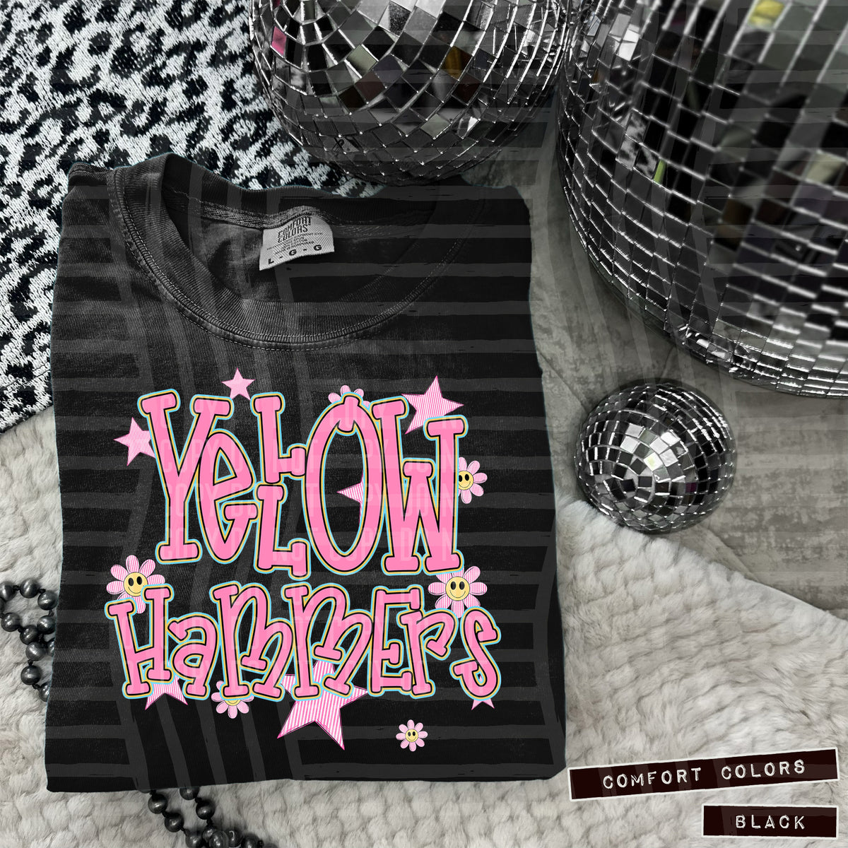 Yellow Hammers Pink Flowers And Stars 108071 DTF transfer