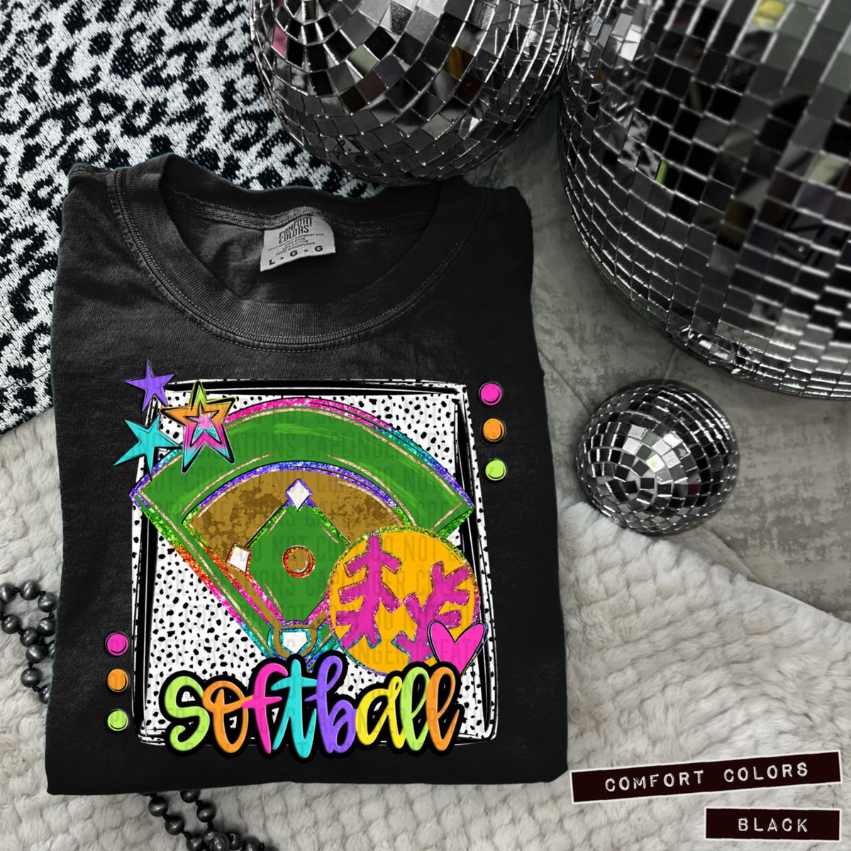 Softball field colorful font 95943 DTF transfer