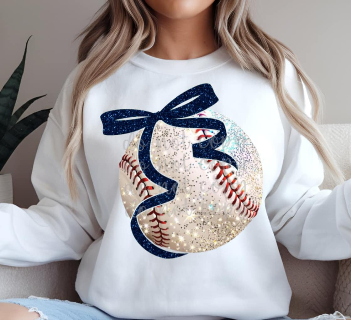 Baseball with navy bow (Parker) 85177 DTF transfer
