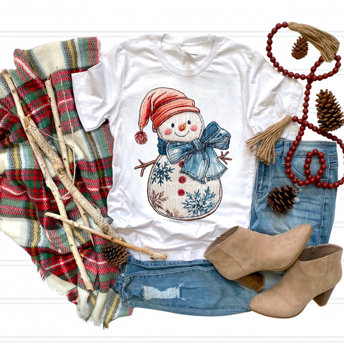 Snowman with Blue bow 113337 DTF transfer