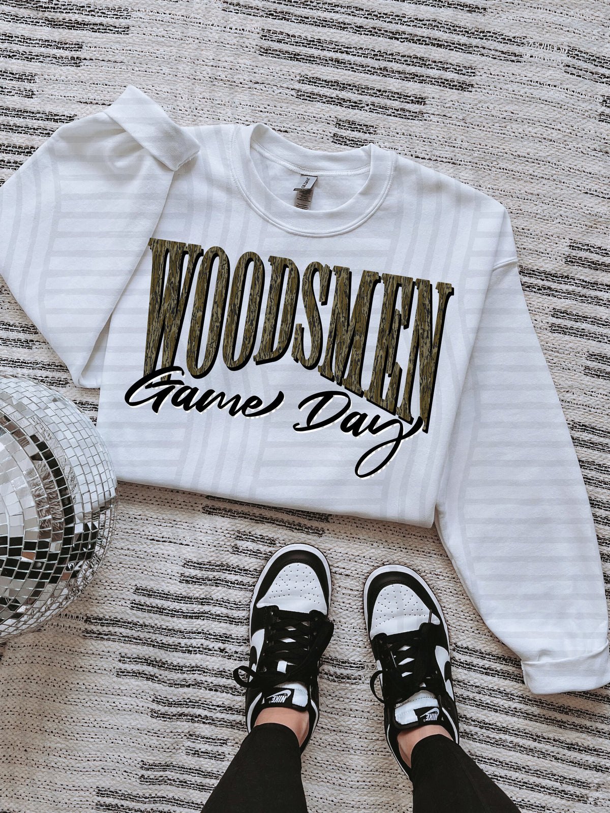 woodsmen game day arched camo font (Caplinger) DTF Transfer