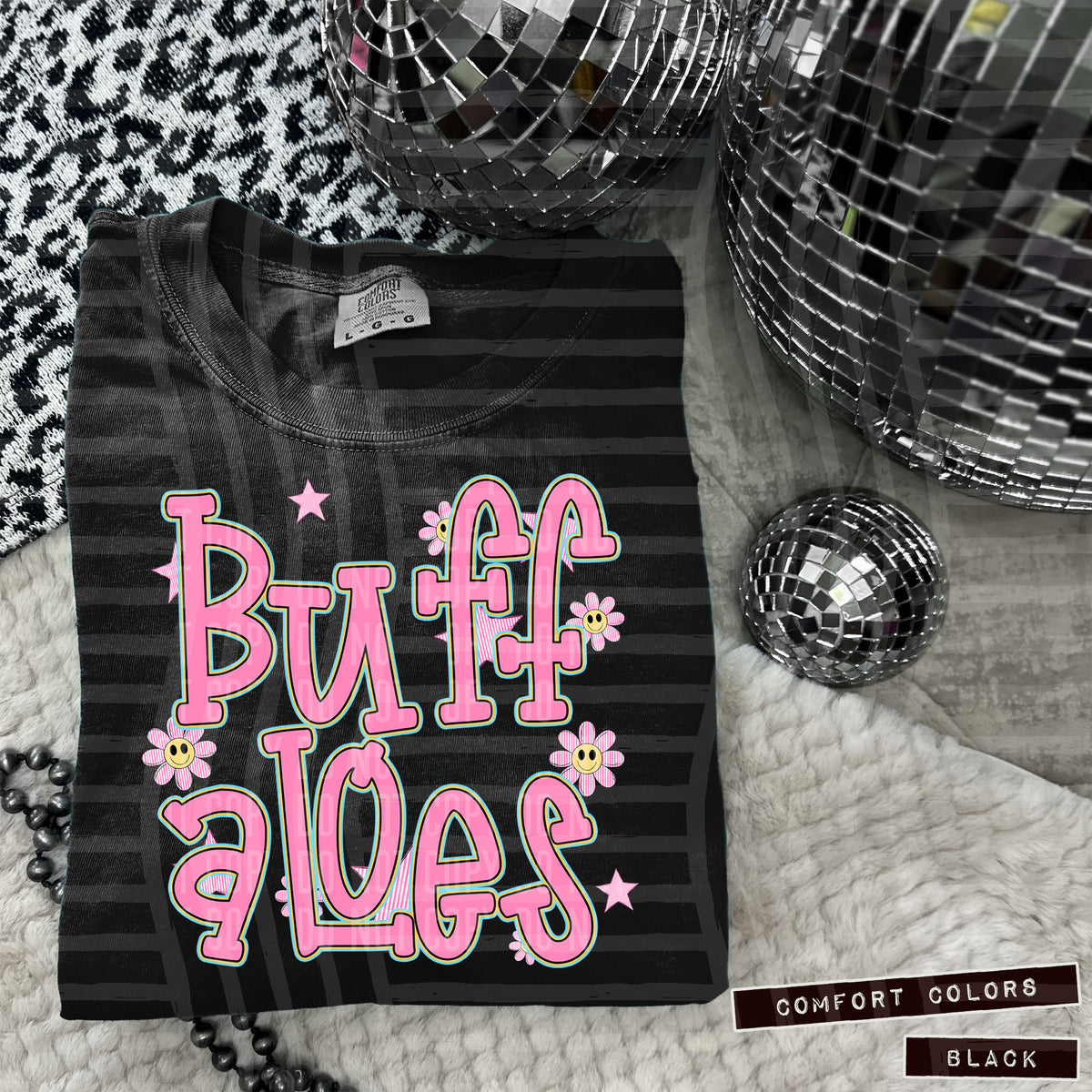 Buffaloes Pink Flowers And Stars 108073 DTF transfer