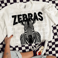 Zebras black/white outline DTF transfer