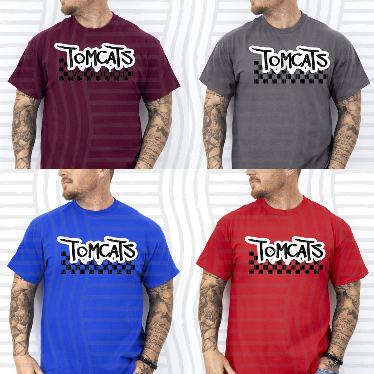 tomcats black messy font with checkers (Caplinger) DTF Transfer