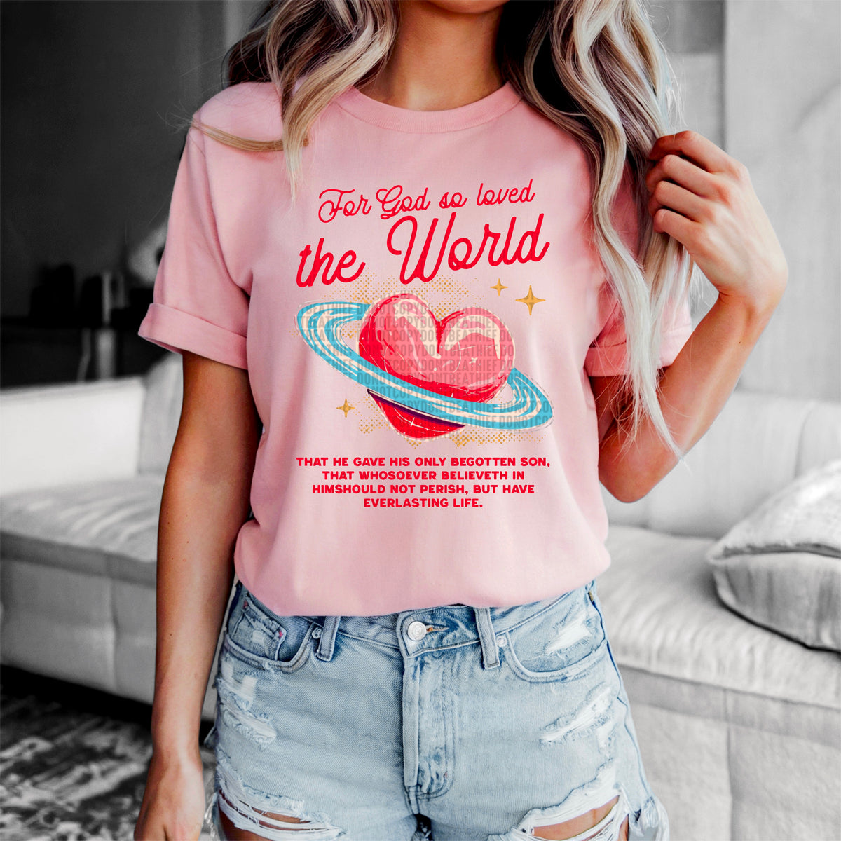 For god so loved the world heart planet 93607 DTF transfer