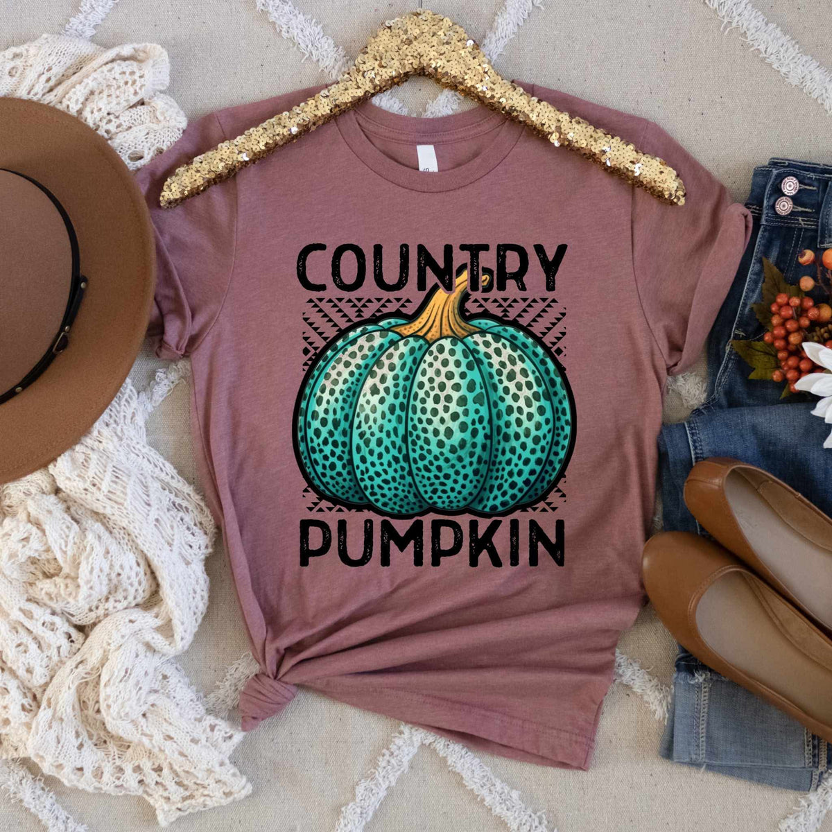 Country Pumpkin teal pumpkin (Revel) DTF transfer
