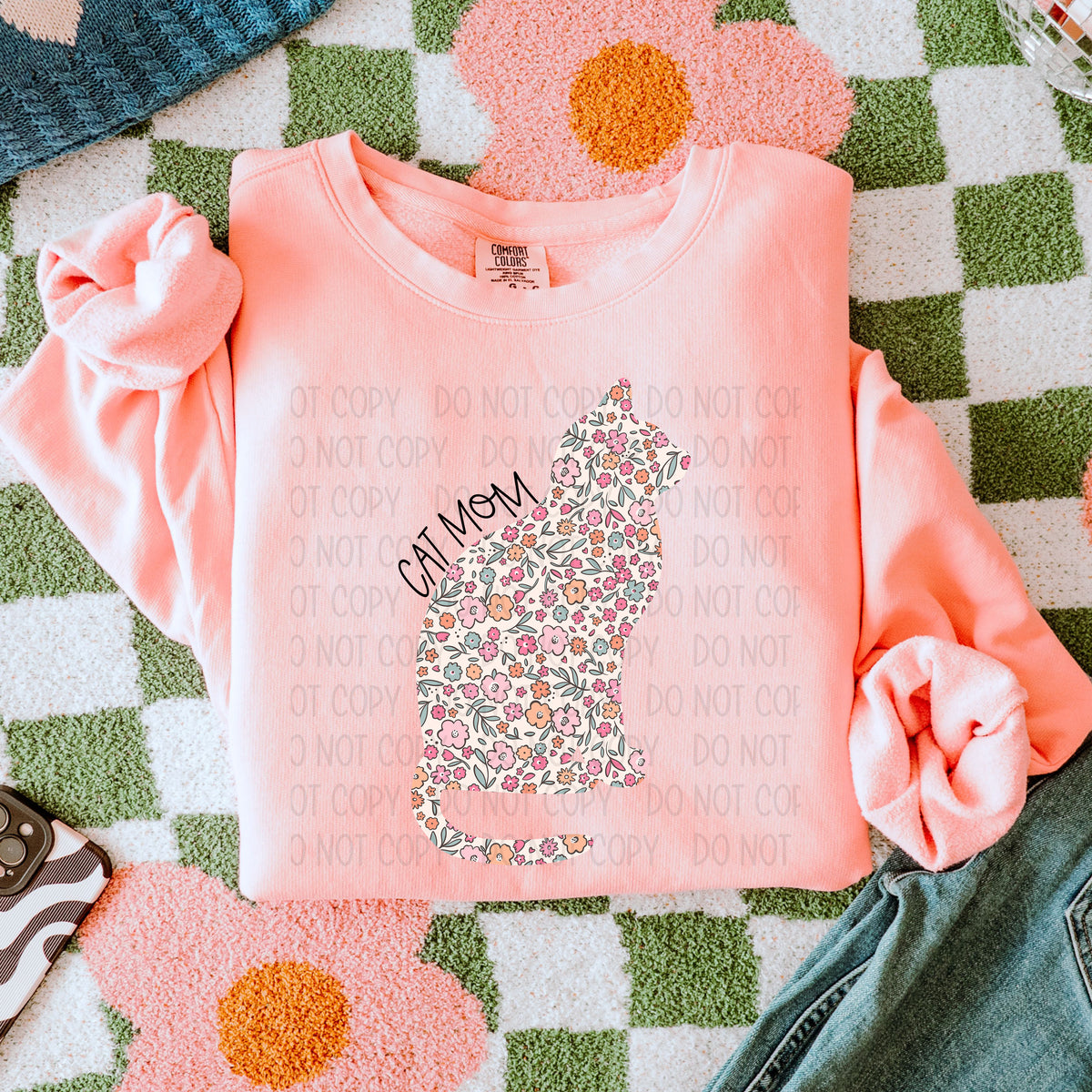 Cat mom sitting floral cat (SWD) 85889 DTF transfer