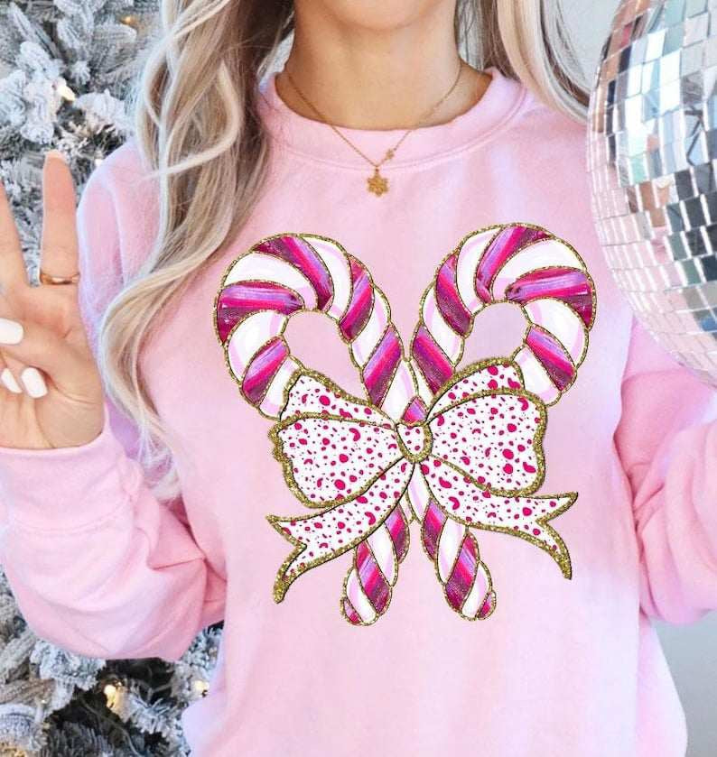 Pink candy canes with bow 64935 DTF transfer