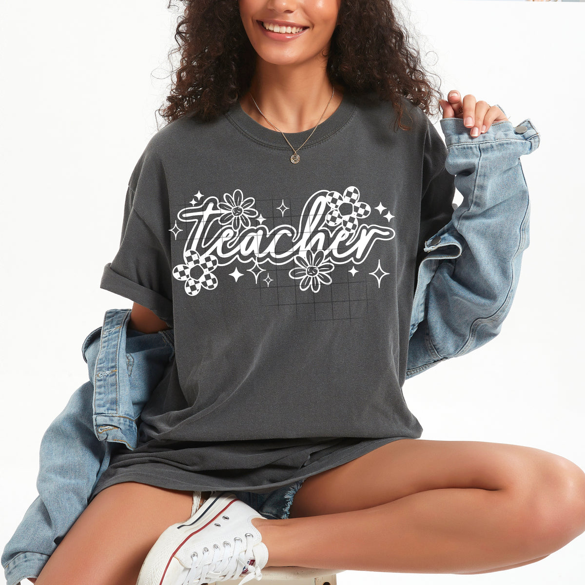 Teacher doodles WHITE (CSC) 98792 DTF transfer