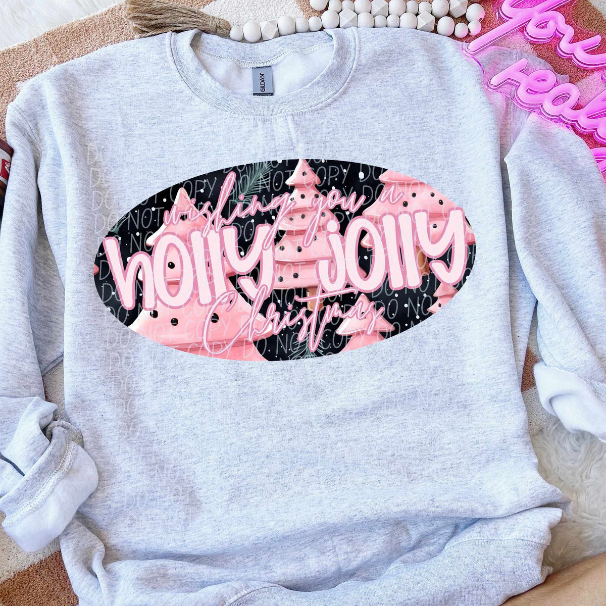 Wishing you a holly jolly Christmas PINK FONT (CITY) 62328 DTF transfer