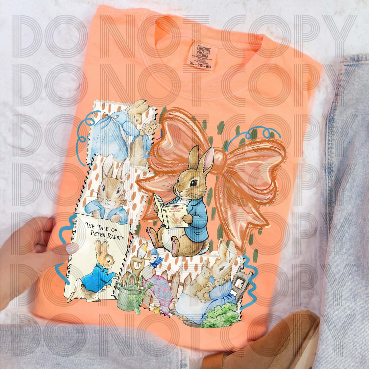 P Rabbit Storytime with Bow Sunday Special DTF transfer