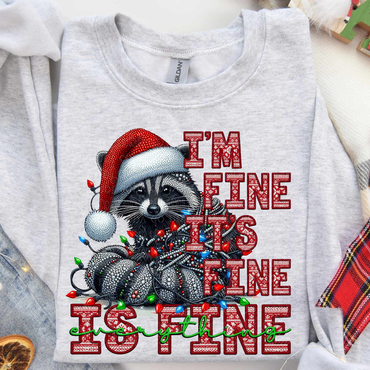 I’m fine it’s fine Christmas raccoon 58612 DTF transfer