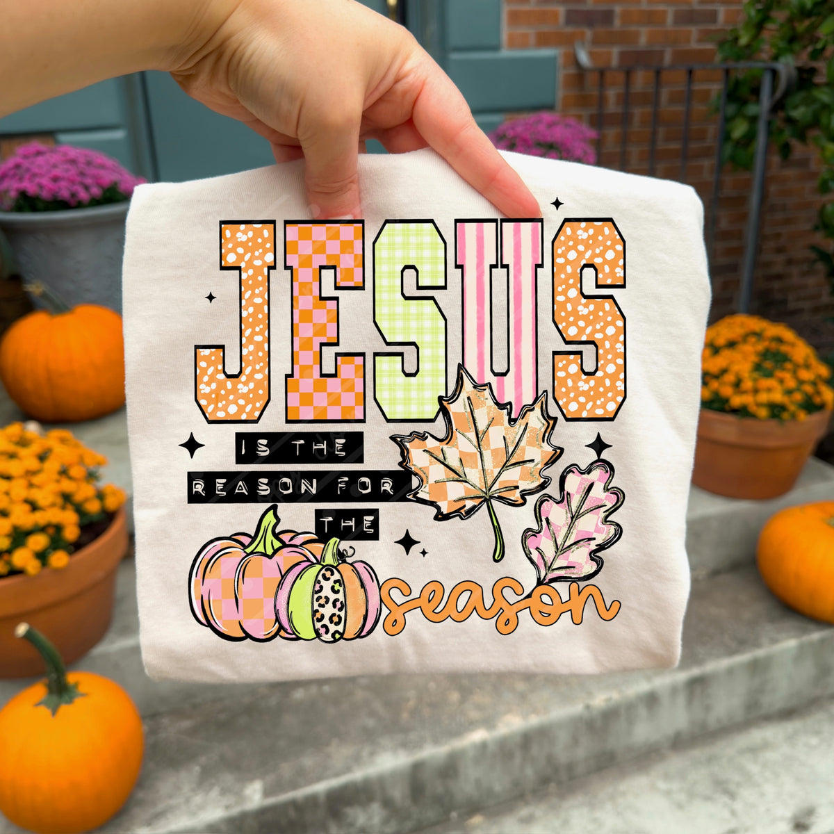 Jesus is the reason with plaid leaves (exclusive) DTF Transfer