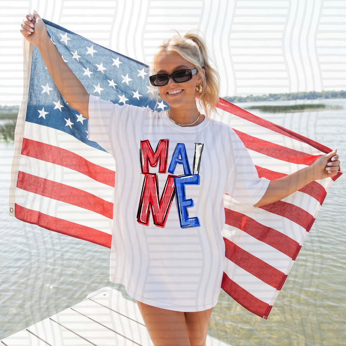 maine patriotic rwb states messy (caplinger) DTF Transfer