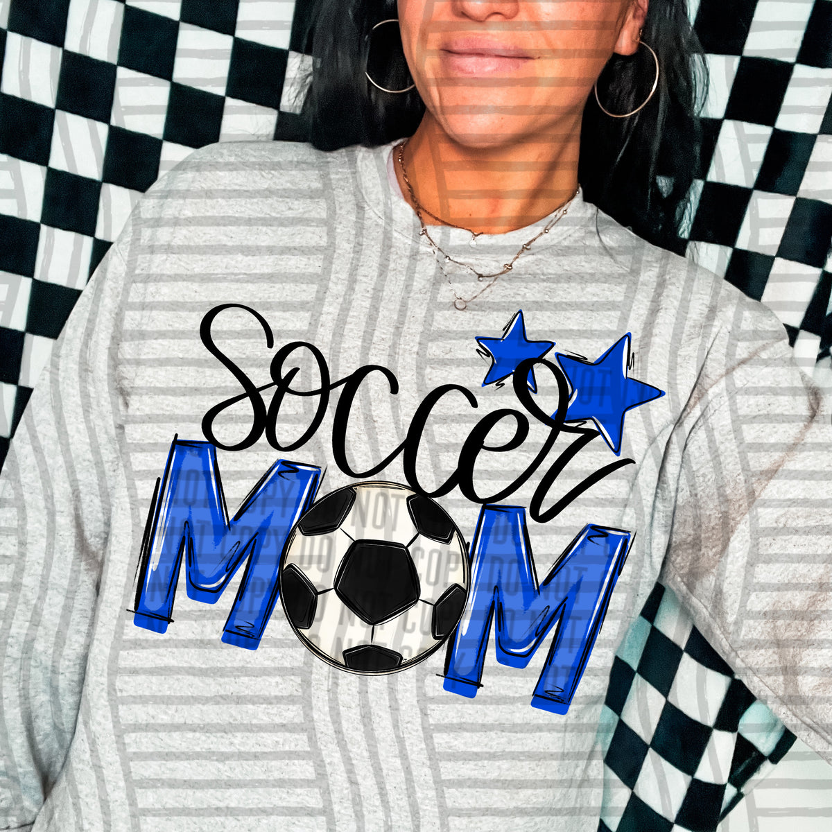 soccer mom grey royal blue stars (caplinger) DTF transfer