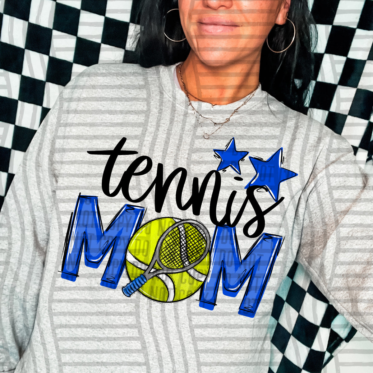 tennis mom grey royal blue stars (caplinger) DTF transfer