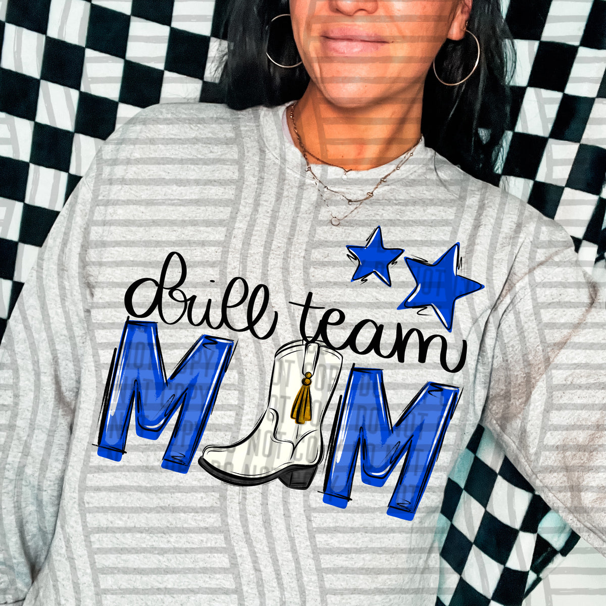 drill team mom gray royal blue stars (Caplinger) DTF transfer
