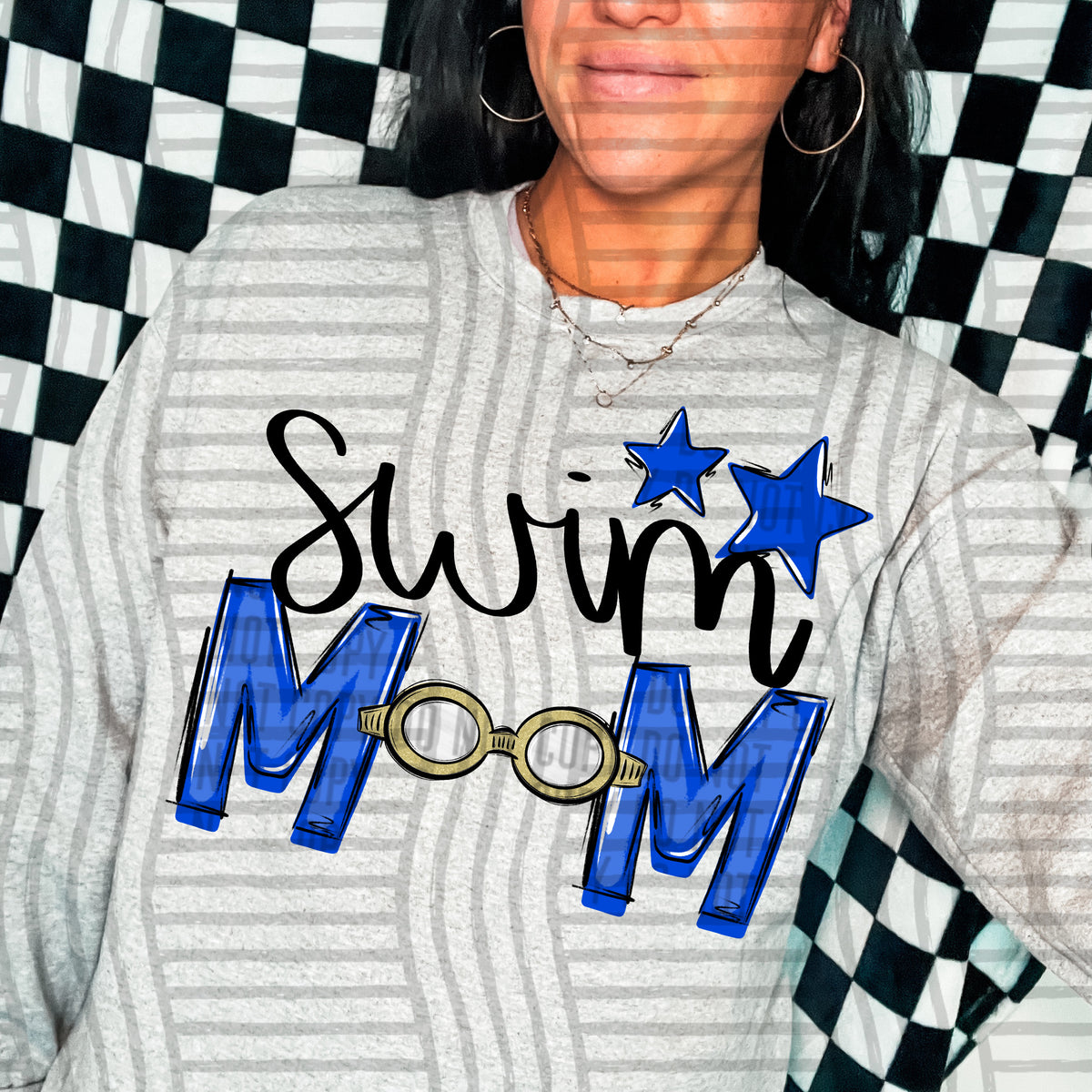 swim mom grey royal blue stars (caplinger) DTF transfer