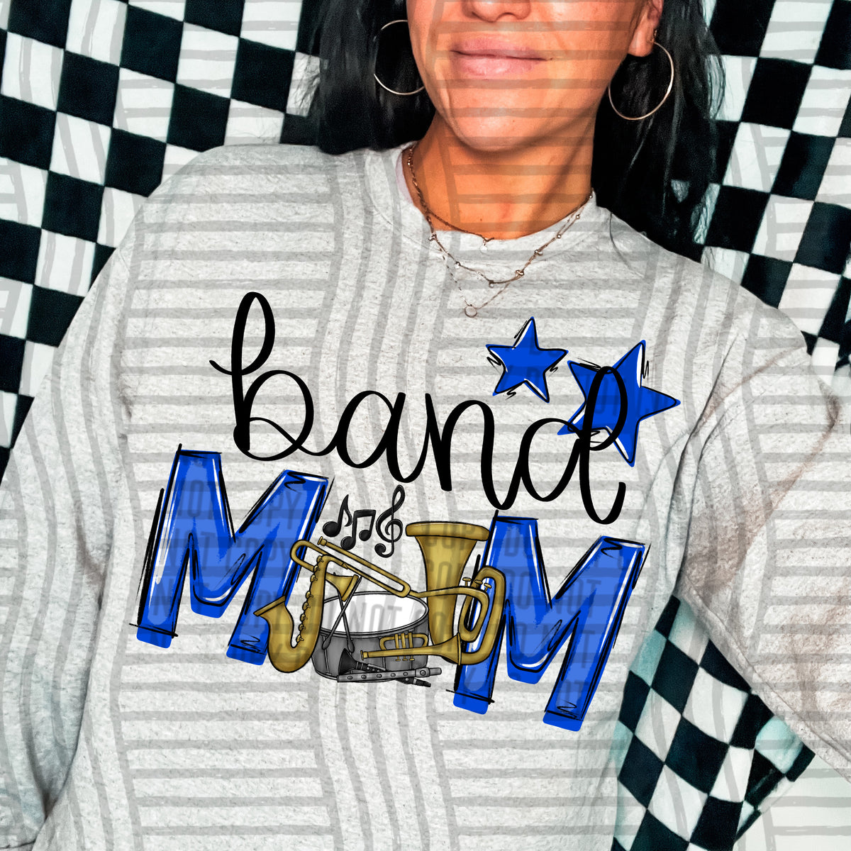 band mom gray royal blue stars (Caplinger) DTF transfer
