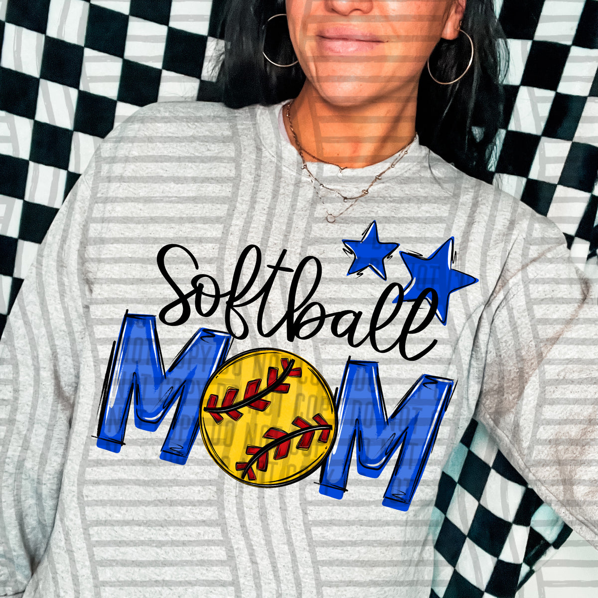 softball mom gray royal blue stars (Caplinger) DTF transfer