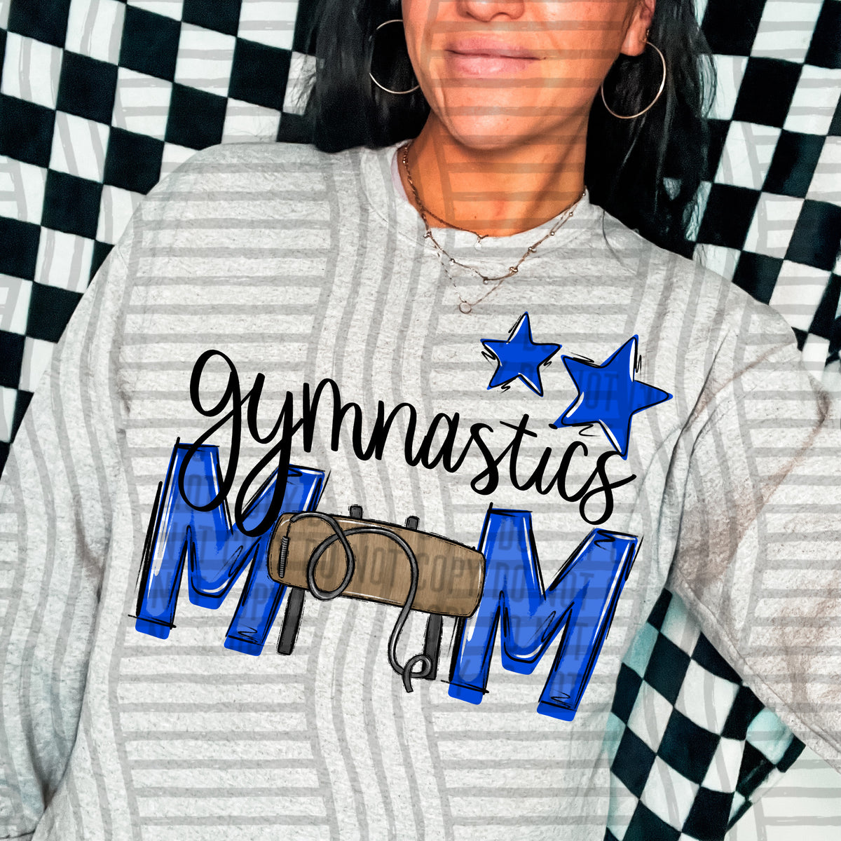 gymnastics mom gray royal blue stars (Caplinger) DTF transfer