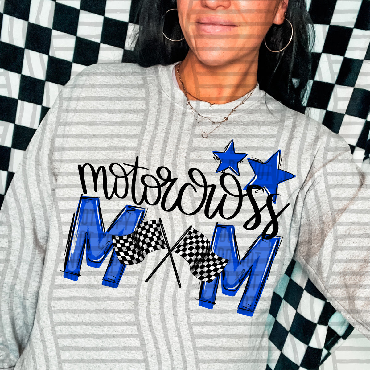 motorcross mom grey royal blue stars (caplinger) DTF transfer