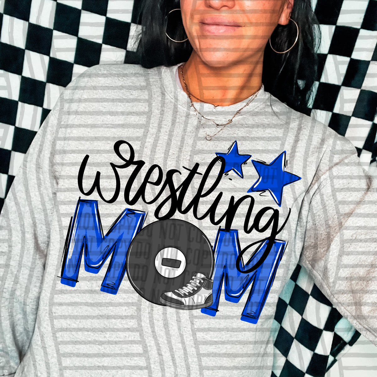 wrestling mom gray royal blue stars (Caplinger) DTF transfer