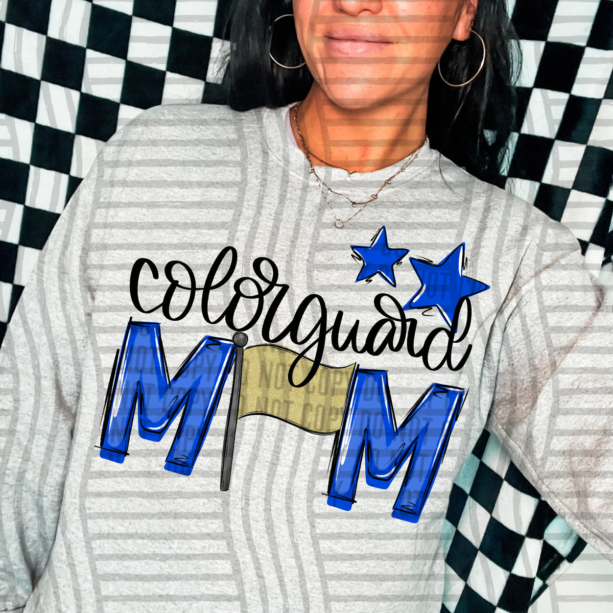 color guard mom gray royal blue stars (Caplinger) DTF transfer