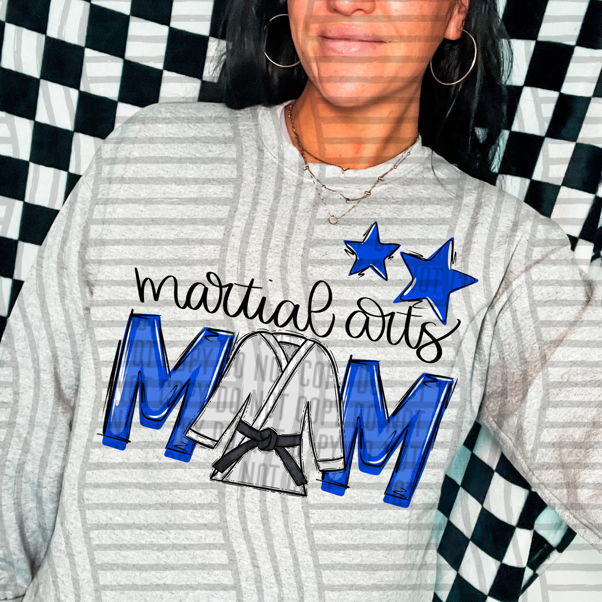 martial arts mom gray royal blue stars (Caplinger) DTF transfer
