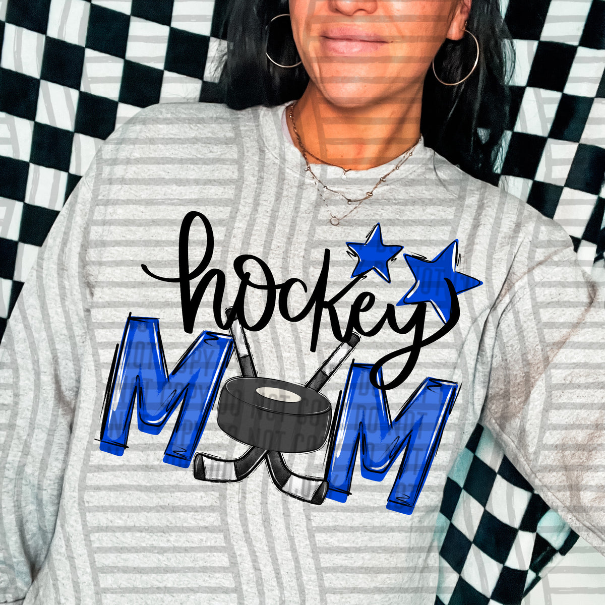 hockey mom gray royal blue stars (Caplinger) DTF transfer