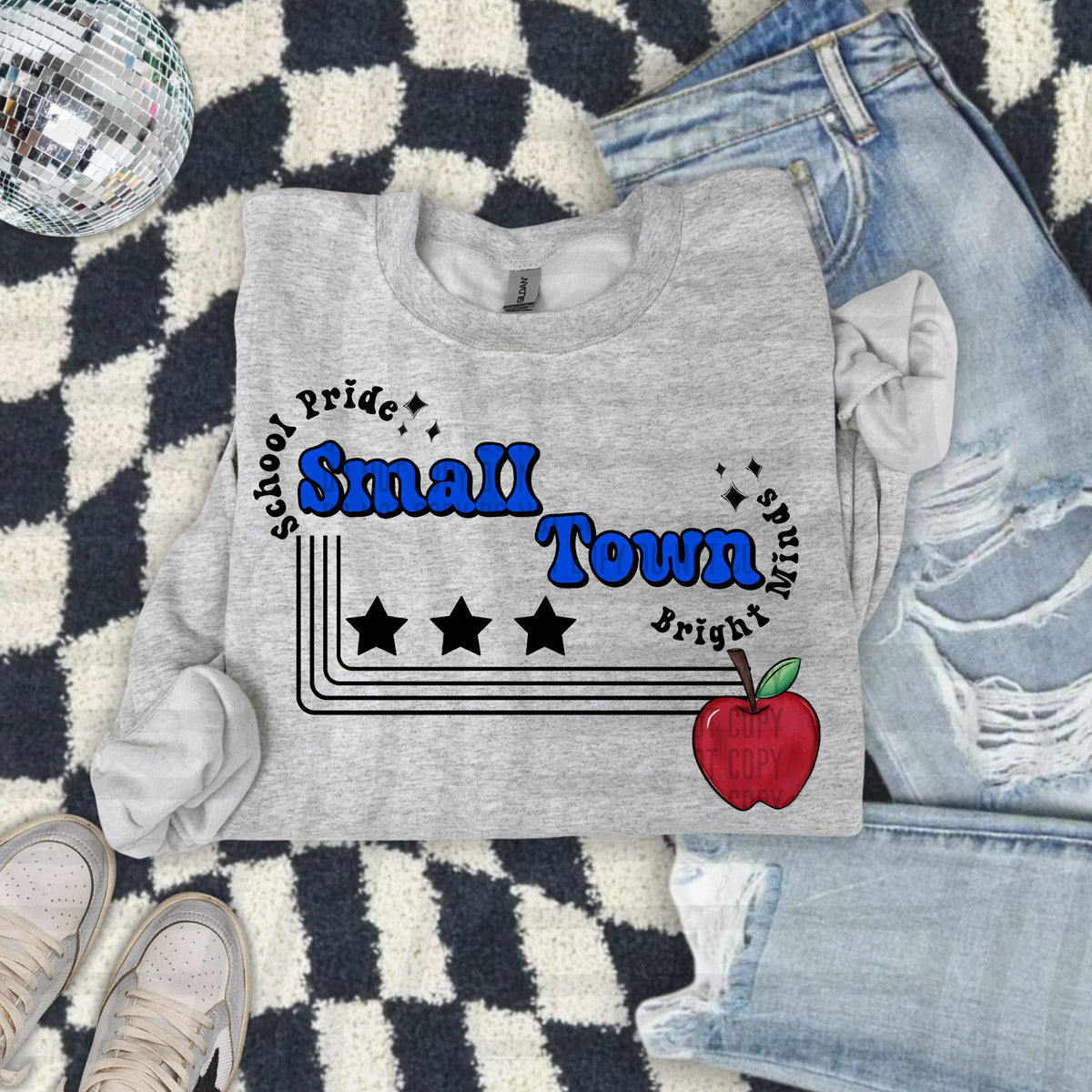 Small town bright minds apple BLUE (Caplinger) DTF Transfer