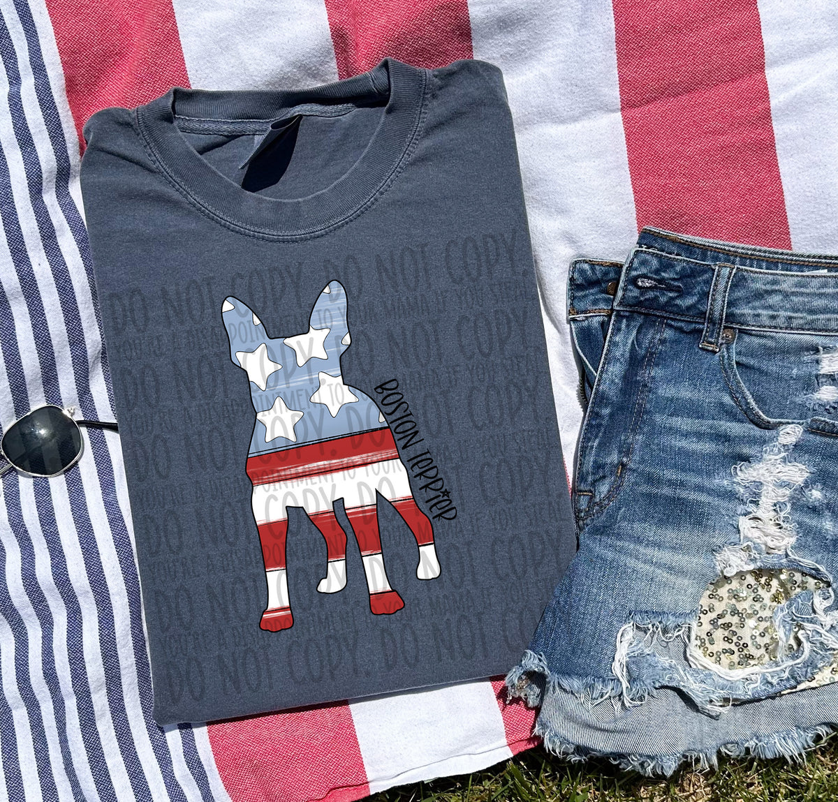 BOSTON TERRIER patriotic black (SWD) DTF transfer