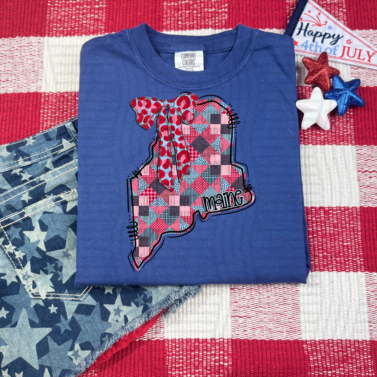 Maine RWB faux patchwork (Caplinger) dtf transfer