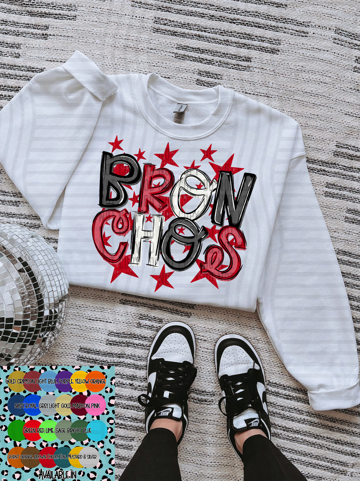 bronchos black white and red with red stars (Caplinger) DTF Transfer