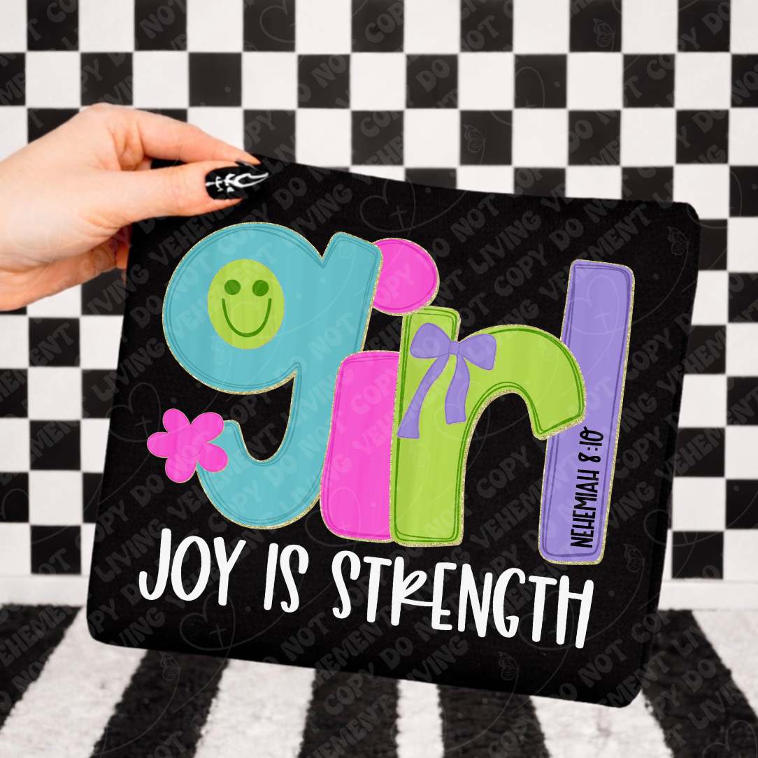 Joy is strength girl happy face WHITE (Vehement) DTF Transfer