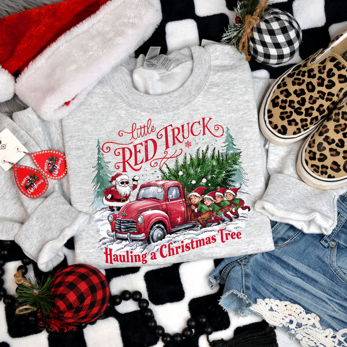 Little Red Truck Hauling A Christmas Tree 68321 DTF Transfer