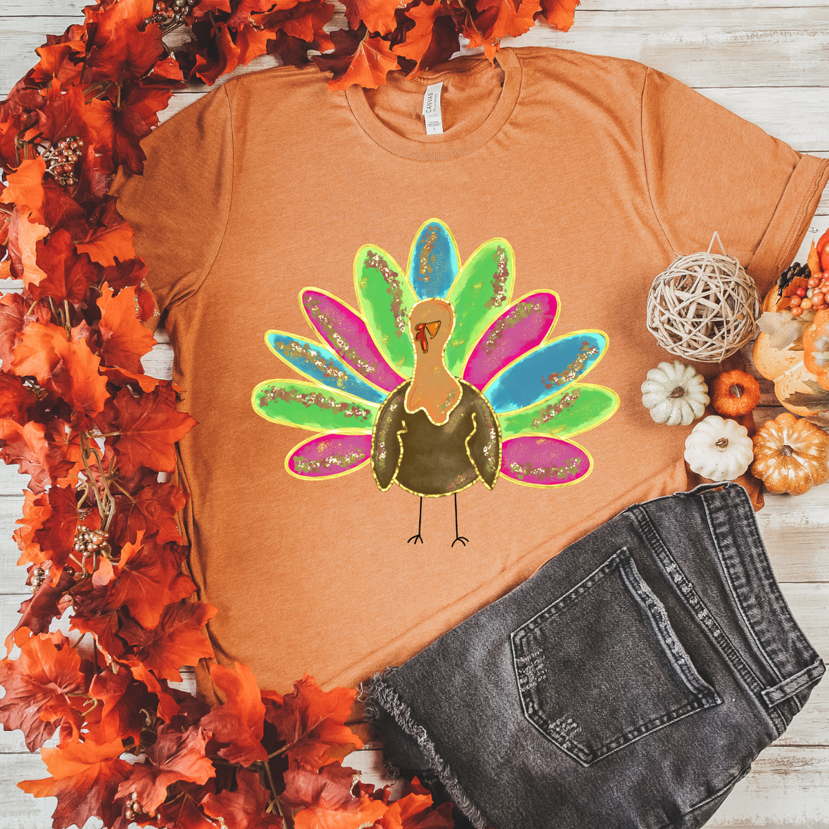 Neon Colored Turkey DTF Transfer