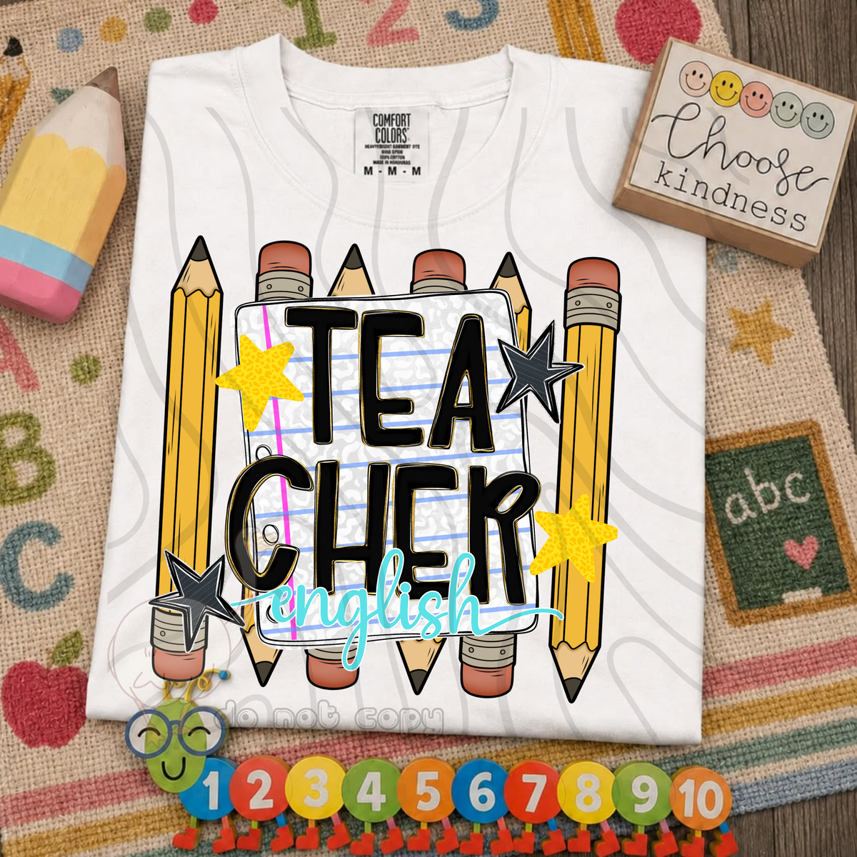English teacher pencil and stars (DKD) DTF transfer